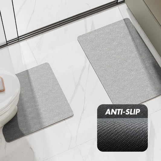 NNEDSZ Gray Bathroom Floor Mat Set - U-Shaped Toilet Mat 50*50cm & Rectangular 60x90cm Mat for Bathroom-1