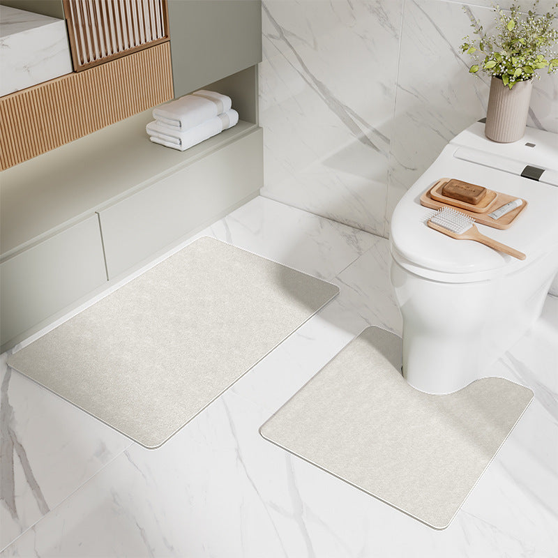 NNEDSZ Beige Bathroom Floor Mat Set - U-Shaped Toilet Mat 50*50cm & Rectangular 60x90cm Mat for Bathroom-0