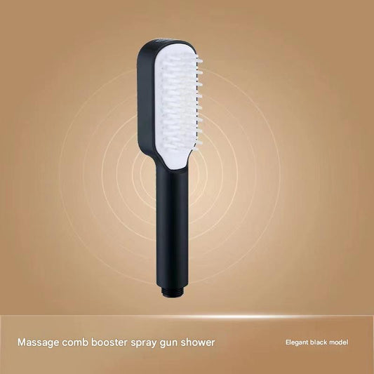 NNEDSZ Black Handheld Shower Head with Silicone Brush and Massage Function - High-Pressure Water Spray-0