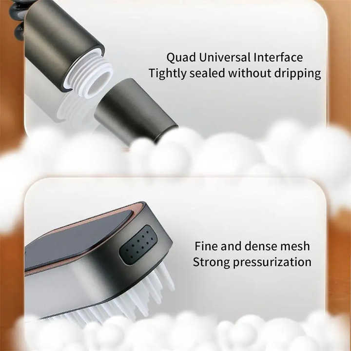 NNEDSZ Black Handheld Shower Head with Silicone Brush and Massage Function - High-Pressure Water Spray-2
