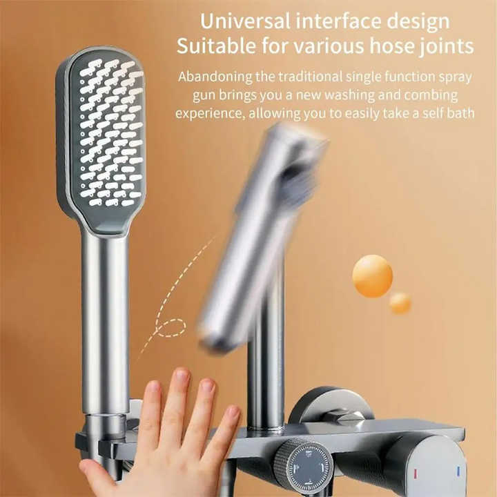 NNEDSZ Black Handheld Shower Head with Silicone Brush and Massage Function - High-Pressure Water Spray-3