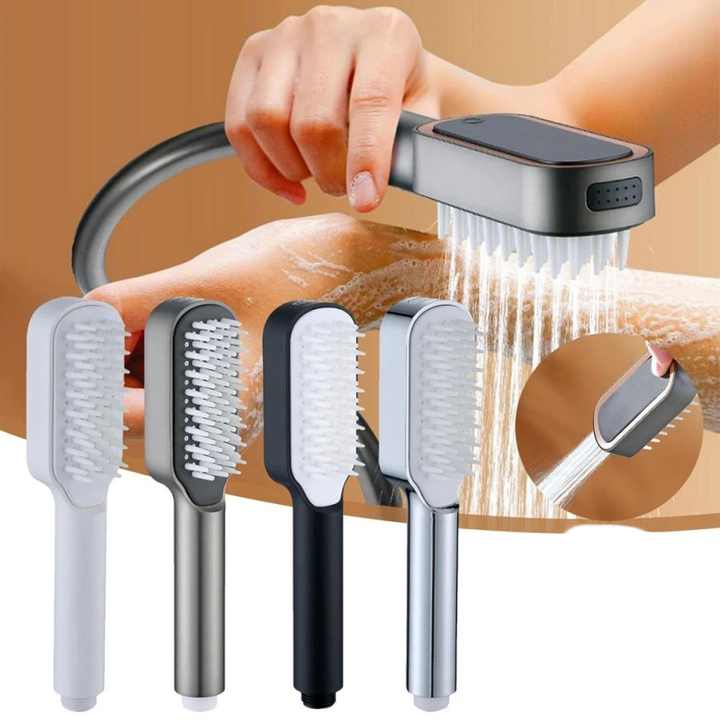 NNEDSZ Black Handheld Shower Head with Silicone Brush and Massage Function - High-Pressure Water Spray-4