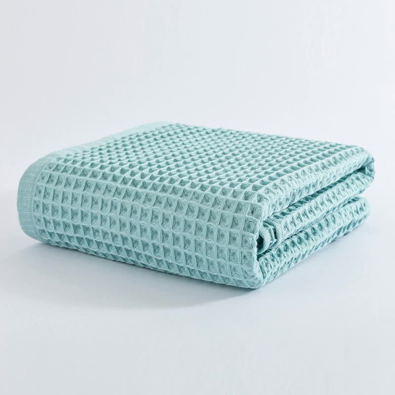 NNEDSZ Green Pure Cotton Waffle Weave Bath Towel - Soft, Absorbent & Extra Large 70x140 cm for Home Use-0