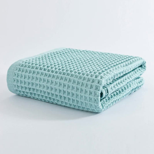NNEDSZ Green Pure Cotton Waffle Weave Bath Towel - Soft, Absorbent & Extra Large 70x140 cm for Home Use-0