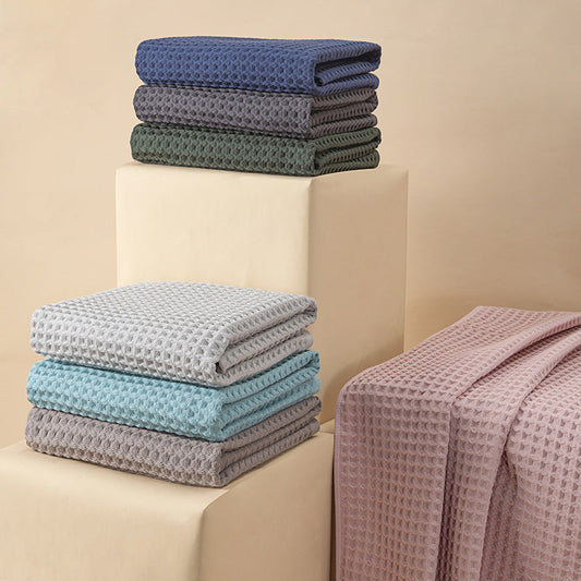 NNEDSZ Green Pure Cotton Waffle Weave Bath Towel - Soft, Absorbent & Extra Large 70x140 cm for Home Use-1