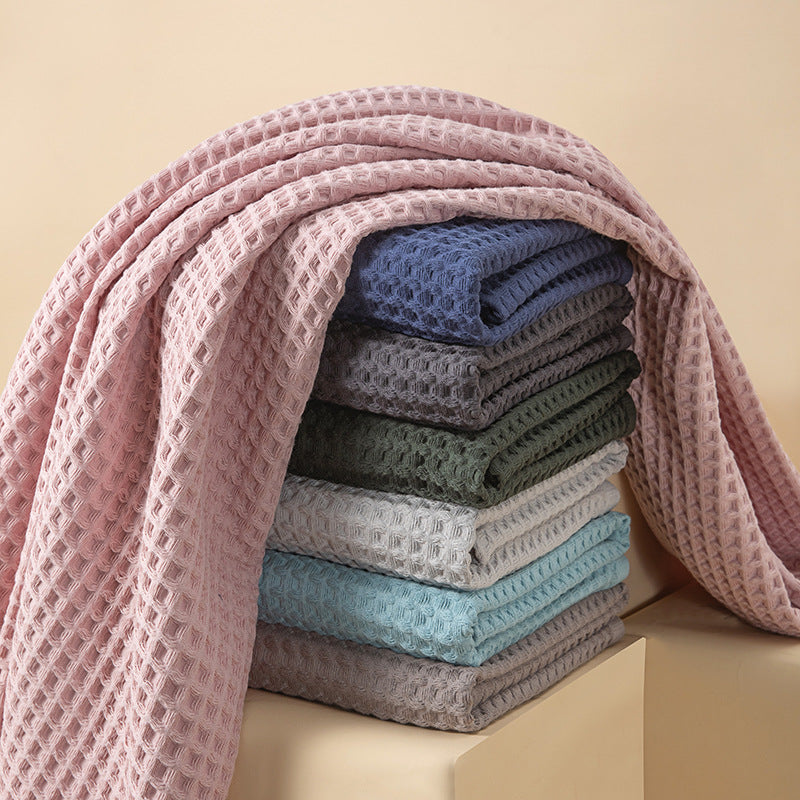NNEDSZ Green Pure Cotton Waffle Weave Bath Towel - Soft, Absorbent & Extra Large 70x140 cm for Home Use-2
