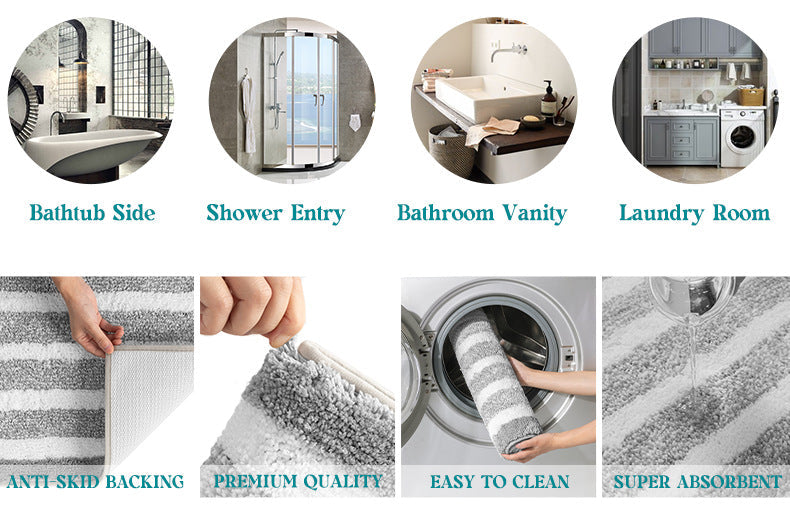 NNEDSZ Gray Stripes Absorbent Striped Bathroom Rug - Non-Slip Bath Mat for Bathroom, Toilet & Shower Room Entrance 50x80cm-3