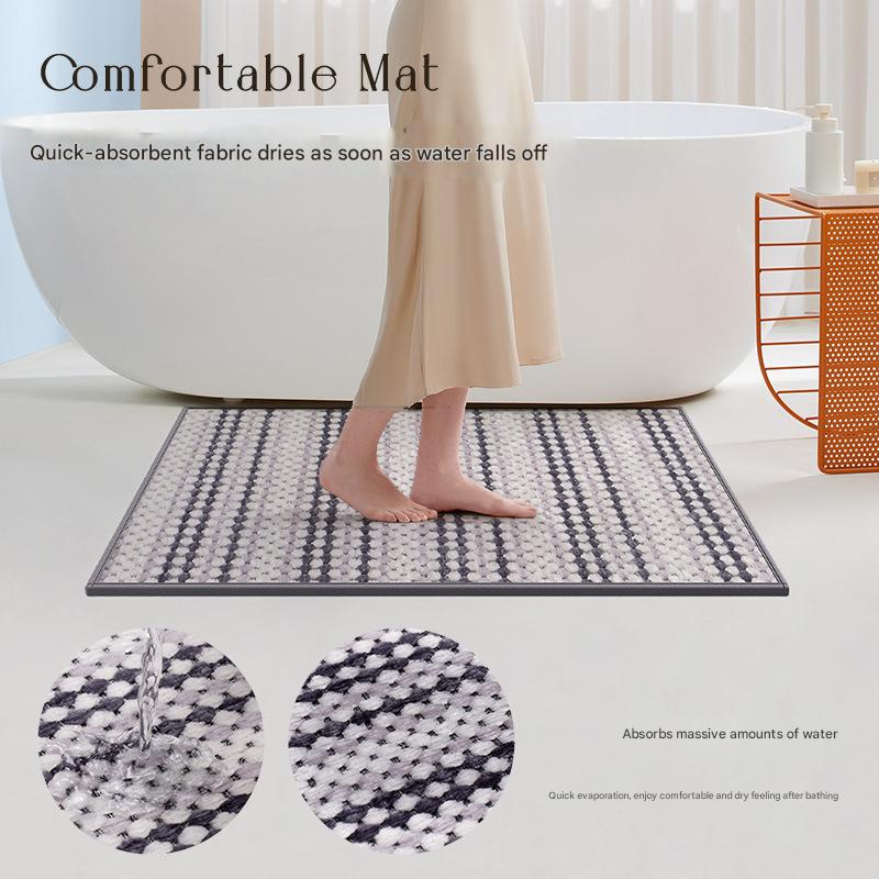 NNEDSZ Grey Safe & Dry Bathroom Mat - Non-Slip Absorbent Bath Rug 40x60cm-2