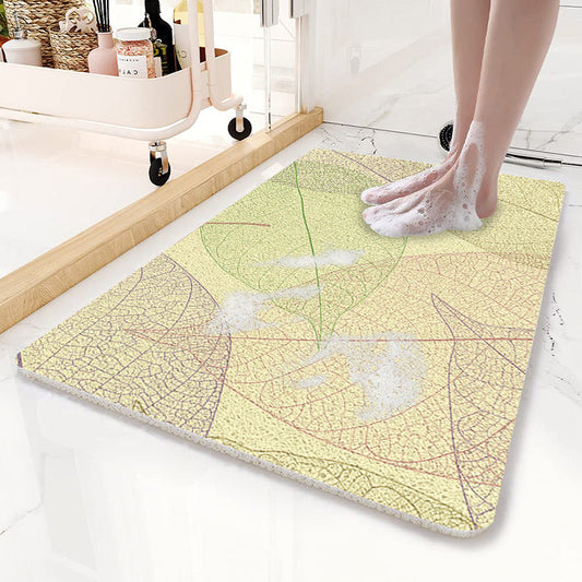 NNEDSZ Yellow Leaves Pattern  PVC Non-Slip Bath Mat 45x75cm - Shower Drain Hole Design, Soft & Quick-Dry Bathroom Rug-0
