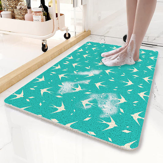 NNEDSZ Teal Flying Bird Pattern  PVC Non-Slip Bath Mat 50x80cm - Shower Drain Hole Design, Soft & Quick-Dry Bathroom Rug-0