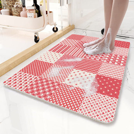 NNEDSZ Pink Checkered Pattern  PVC Non-Slip Bath Mat 50x80cm - Shower Drain Hole Design, Soft & Quick-Dry Bathroom Rug-0