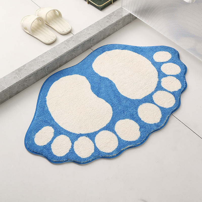 NNEDSZ 2 Pcs Blue And White Foot-Shaped Plush Bath Mat - Non-Slip Absorbent Bathroom Rug for Bedroom and Doorway (50x80cm)-0
