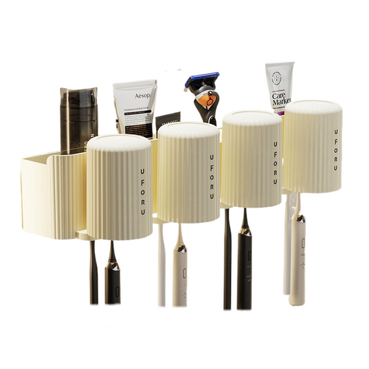 NNEDSZ Cream White+Cream White Toothed Brush Holder (4-pack) 20cm * 11.5cm * 11cm-0