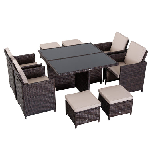 9 Piece Rattan Garden Furniture Set 8-Seater Outdoor Dining Brown-0