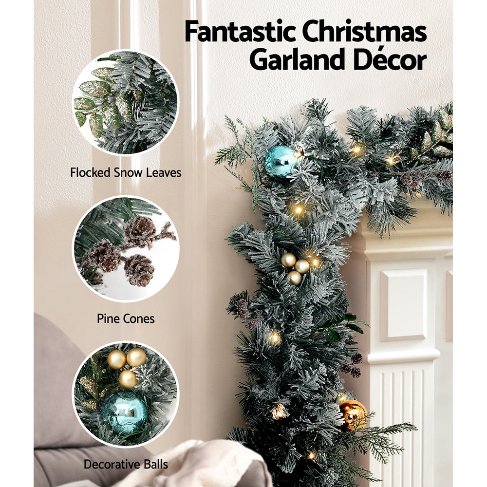 NNEDSZ Jingle Jollys 2.7m Christmas Garland with Wreath Set LED Lights Snowy Xmas Decor-3