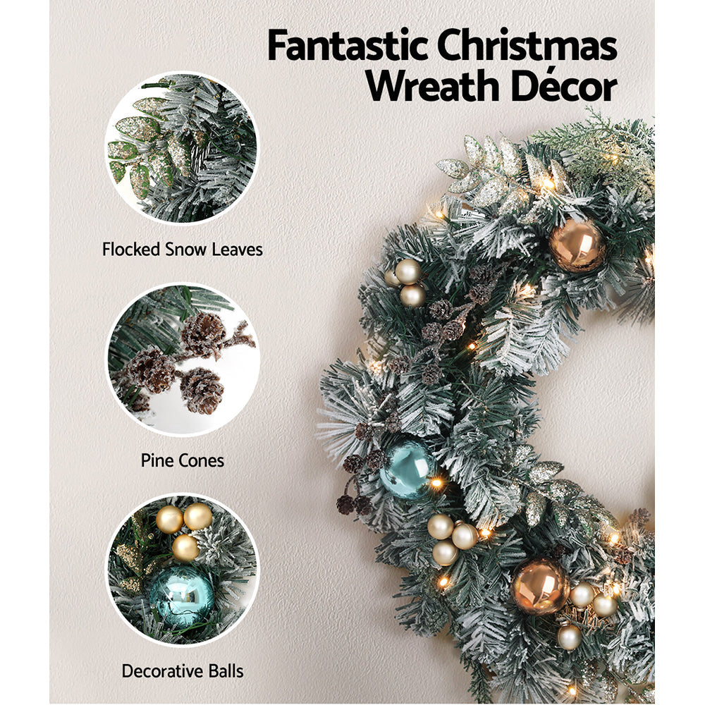 NNEDSZ Jingle Jollys 2.7m Christmas Garland with Wreath Set LED Lights Snowy Xmas Decor-4