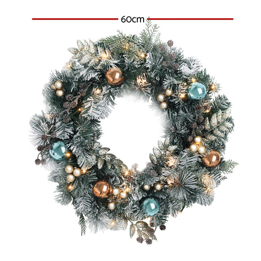 NNEDSZ Jingle Jollys 60cm Christmas Wreath with LED Lights Snowy Garland Xmas Decor-1