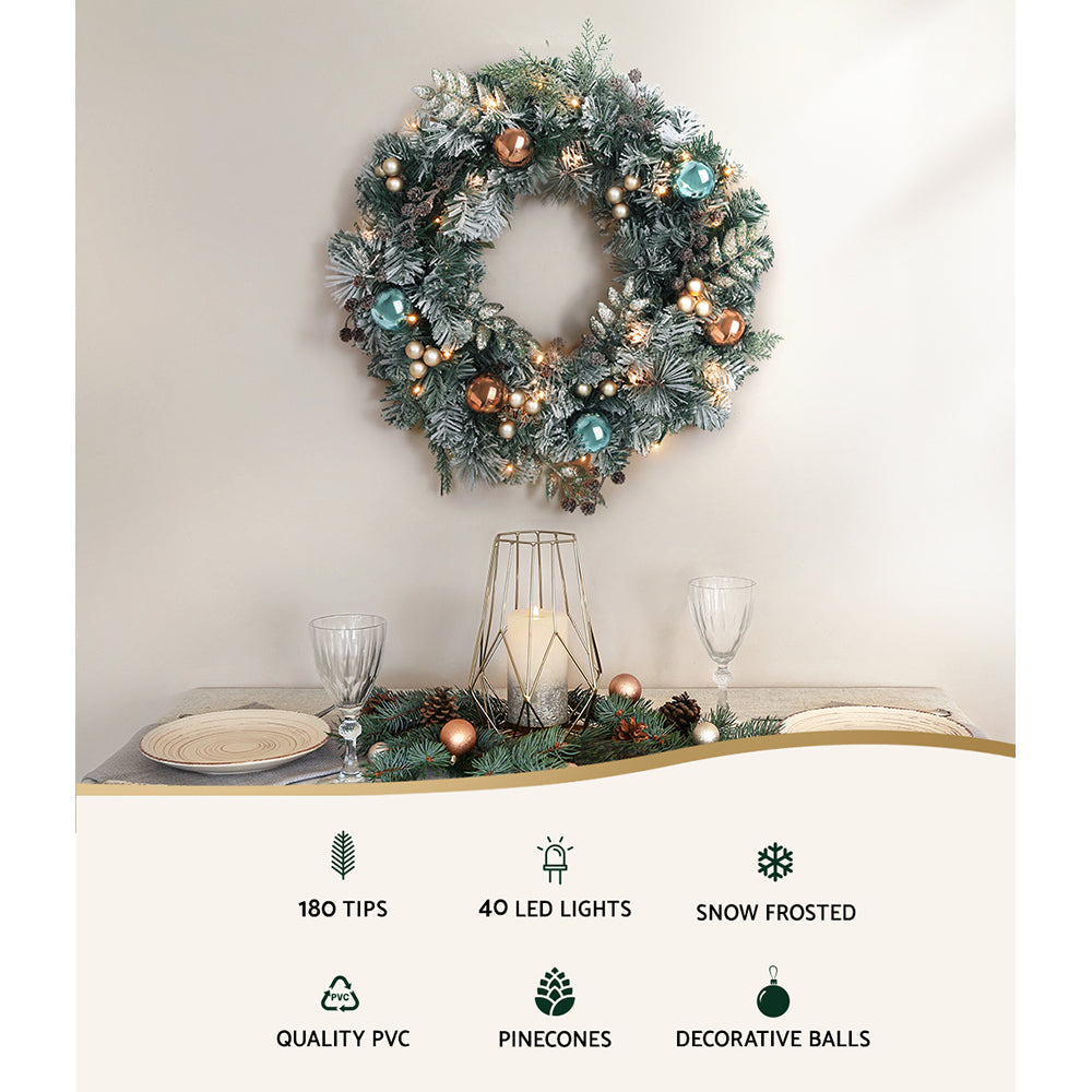 NNEDSZ Jingle Jollys 60cm Christmas Wreath with LED Lights Snowy Garland Xmas Decor-2