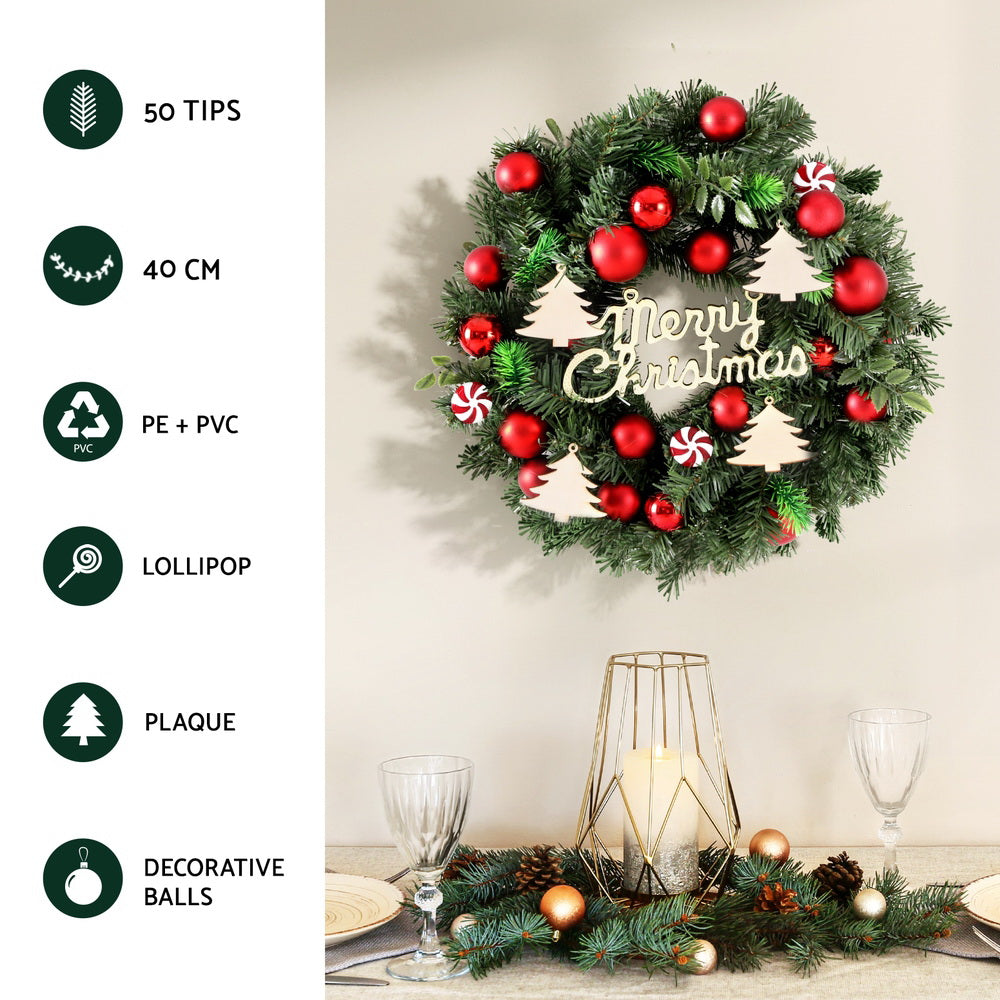 NNEDSZ Jingle Jollys Christmas Wreath 40CM Xmas Garland Baubles Ornaments Party Decor-3