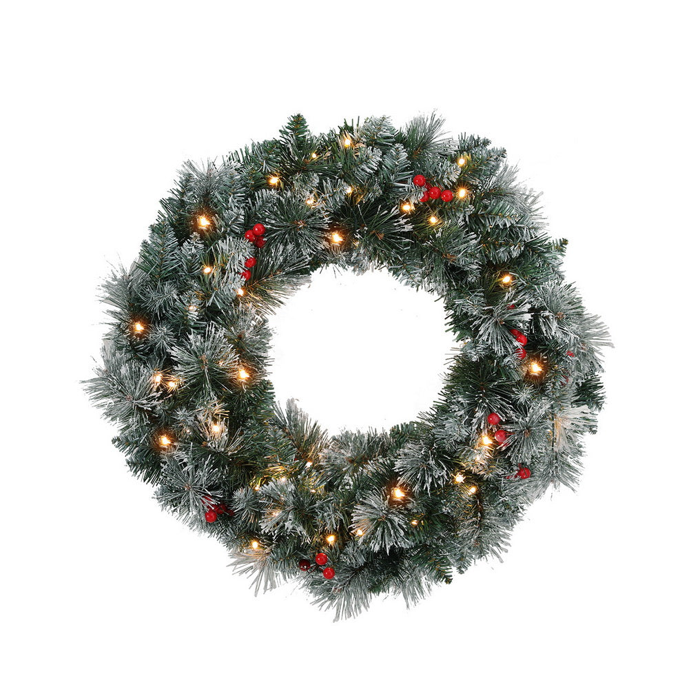 NNEDSZ 60cm Christmas Wreath LED Lights Snowy Berries Garland Party Decor-0