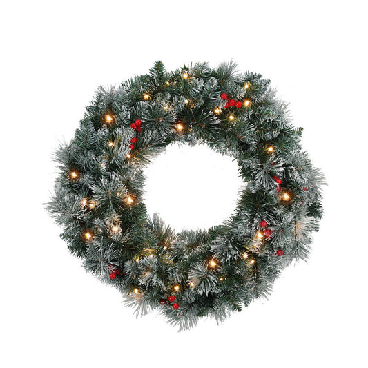 NNEDSZ 60cm Christmas Wreath LED Lights Snowy Berries Garland Party Decor-0