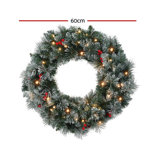 NNEDSZ 60cm Christmas Wreath LED Lights Snowy Berries Garland Party Decor-1