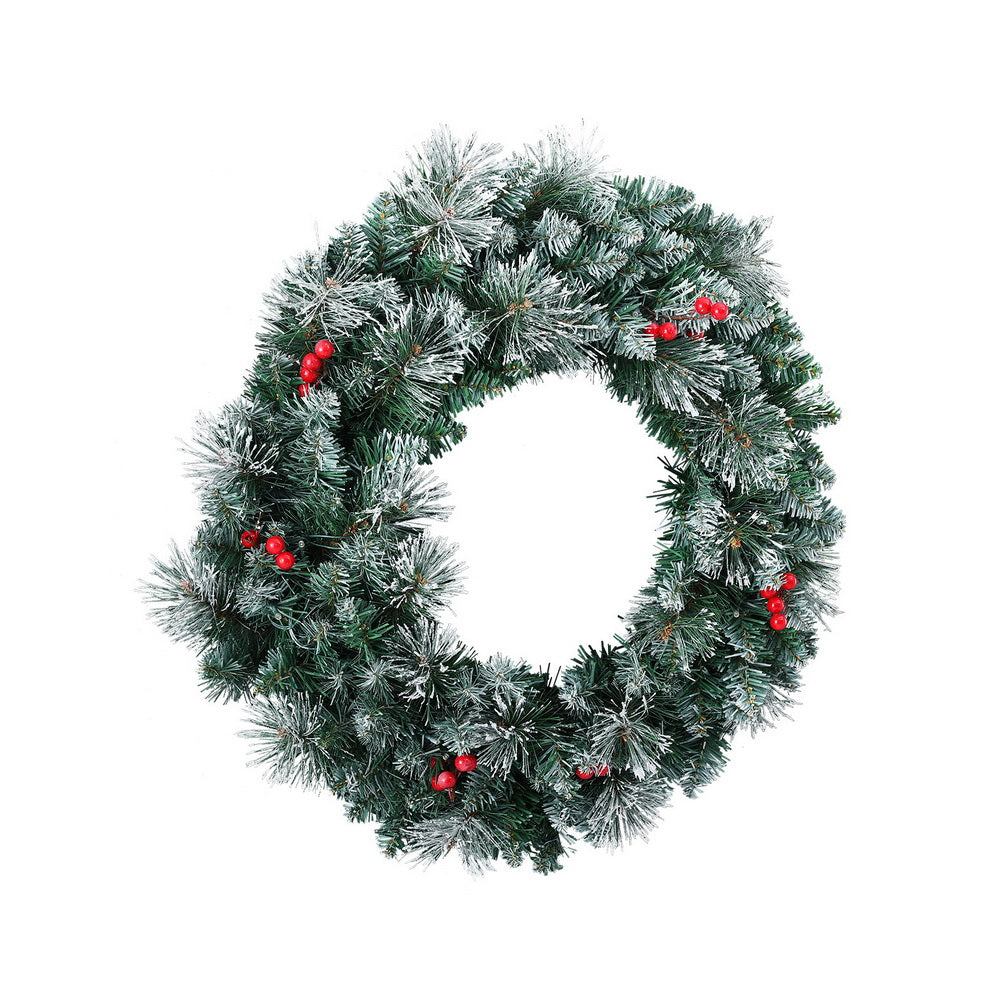 NNEDSZ 60cm Christmas Wreath LED Lights Snowy Berries Garland Party Decor-2