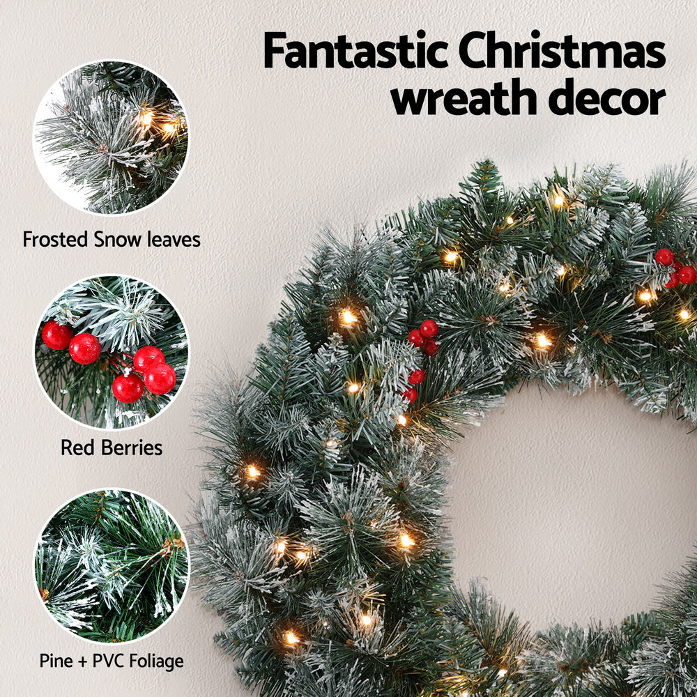 NNEDSZ 60cm Christmas Wreath LED Lights Snowy Berries Garland Party Decor-3