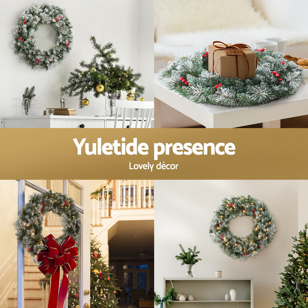 NNEDSZ 60cm Christmas Wreath LED Lights Snowy Berries Garland Party Decor-4