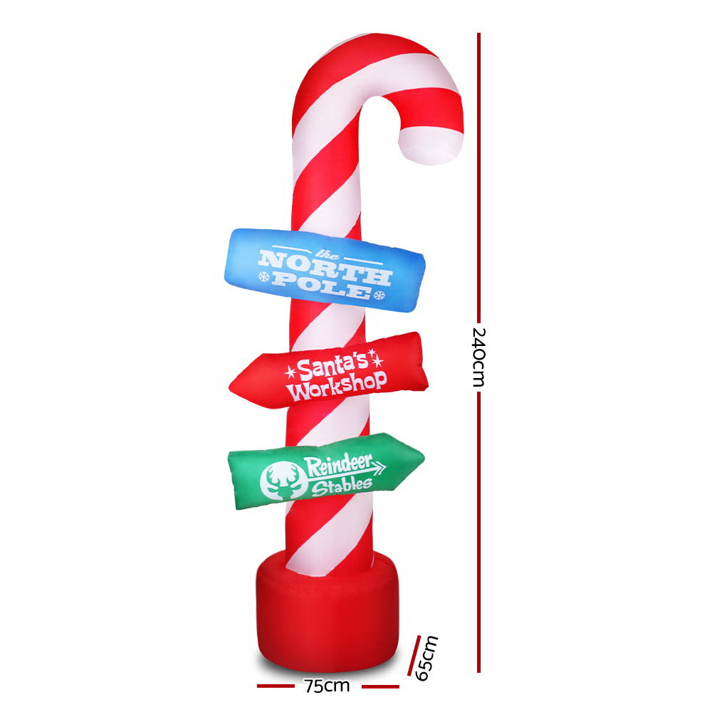 NNEDSZ Jollys 2.4M Christmas Inflatable Santa Guide Candy Pole Xmas Decor LED-1
