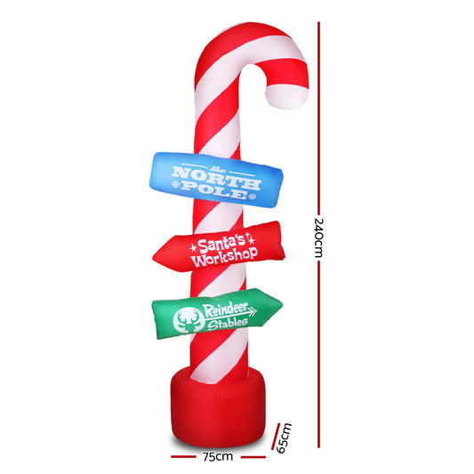 NNEDSZ Jollys 2.4M Christmas Inflatable Santa Guide Candy Pole Xmas Decor LED-1