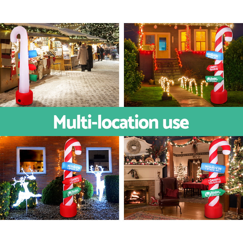 NNEDSZ Jollys 2.4M Christmas Inflatable Santa Guide Candy Pole Xmas Decor LED-2