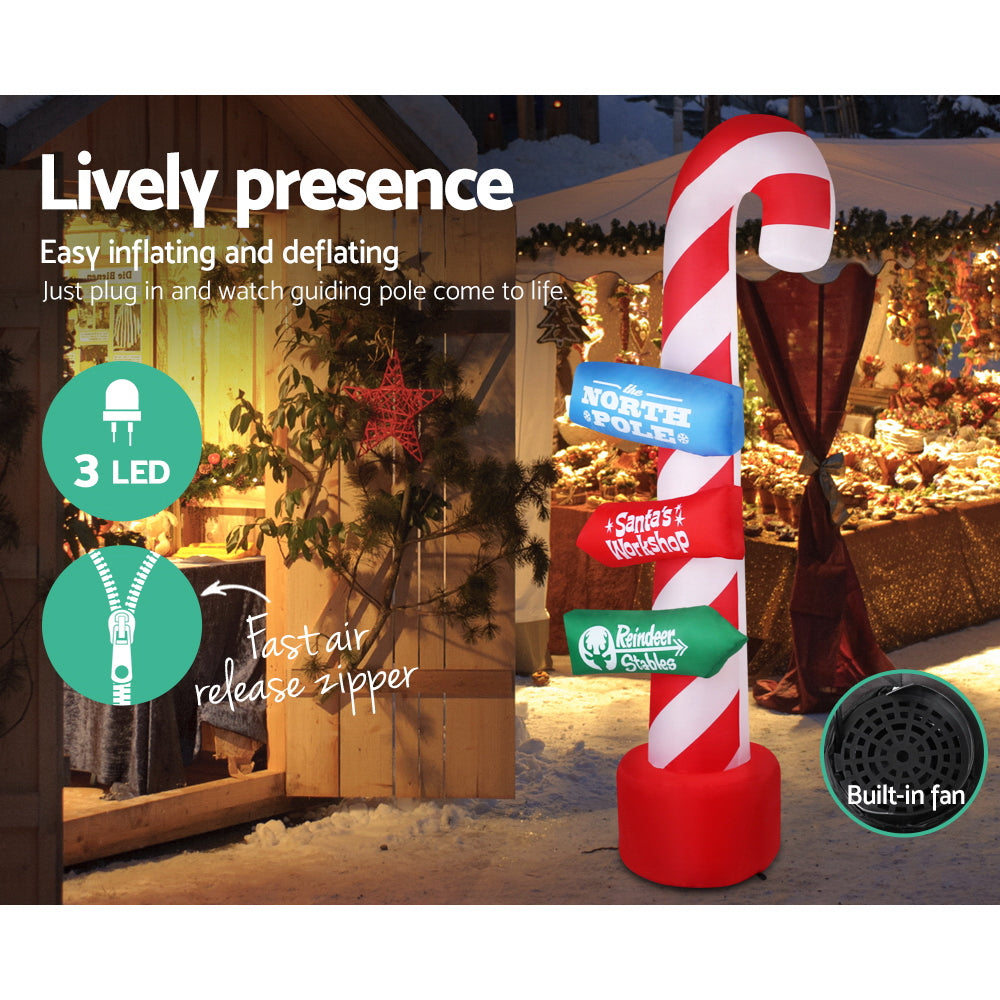 NNEDSZ Jollys 2.4M Christmas Inflatable Santa Guide Candy Pole Xmas Decor LED-4