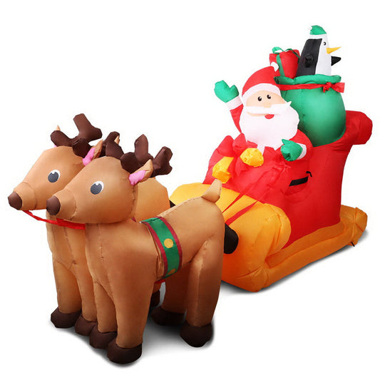 NNEDSZ Jollys 2.2M Christmas Inflatable Santa Sleigh Ride Reindeer Deer Decor-0
