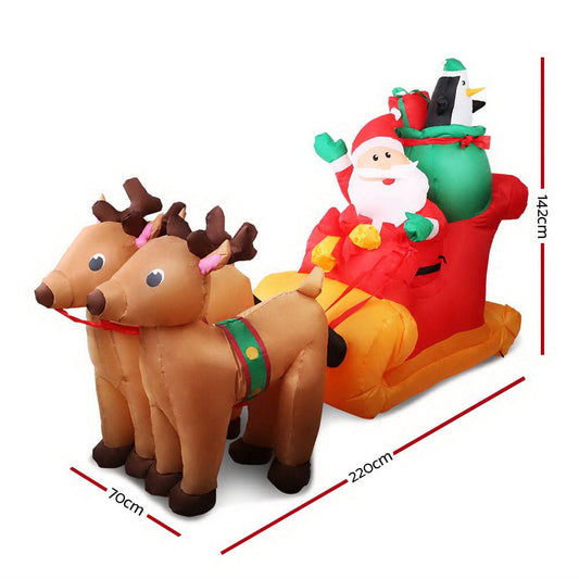 NNEDSZ Jollys 2.2M Christmas Inflatable Santa Sleigh Ride Reindeer Deer Decor-1