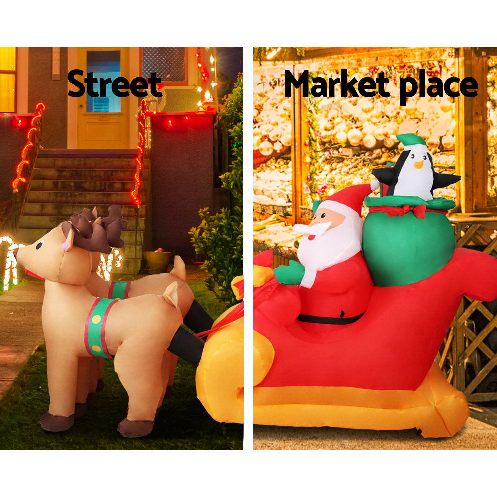 NNEDSZ Jollys 2.2M Christmas Inflatable Santa Sleigh Ride Reindeer Deer Decor-2