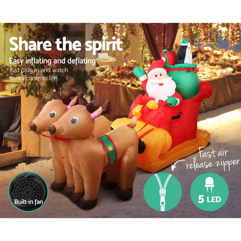 NNEDSZ Jollys 2.2M Christmas Inflatable Santa Sleigh Ride Reindeer Deer Decor-4