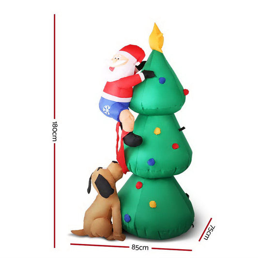 NNEDSZ Jollys 1.8M Christmas Inflatable Santa on Tree Lights Xmas Decor Airblown-1