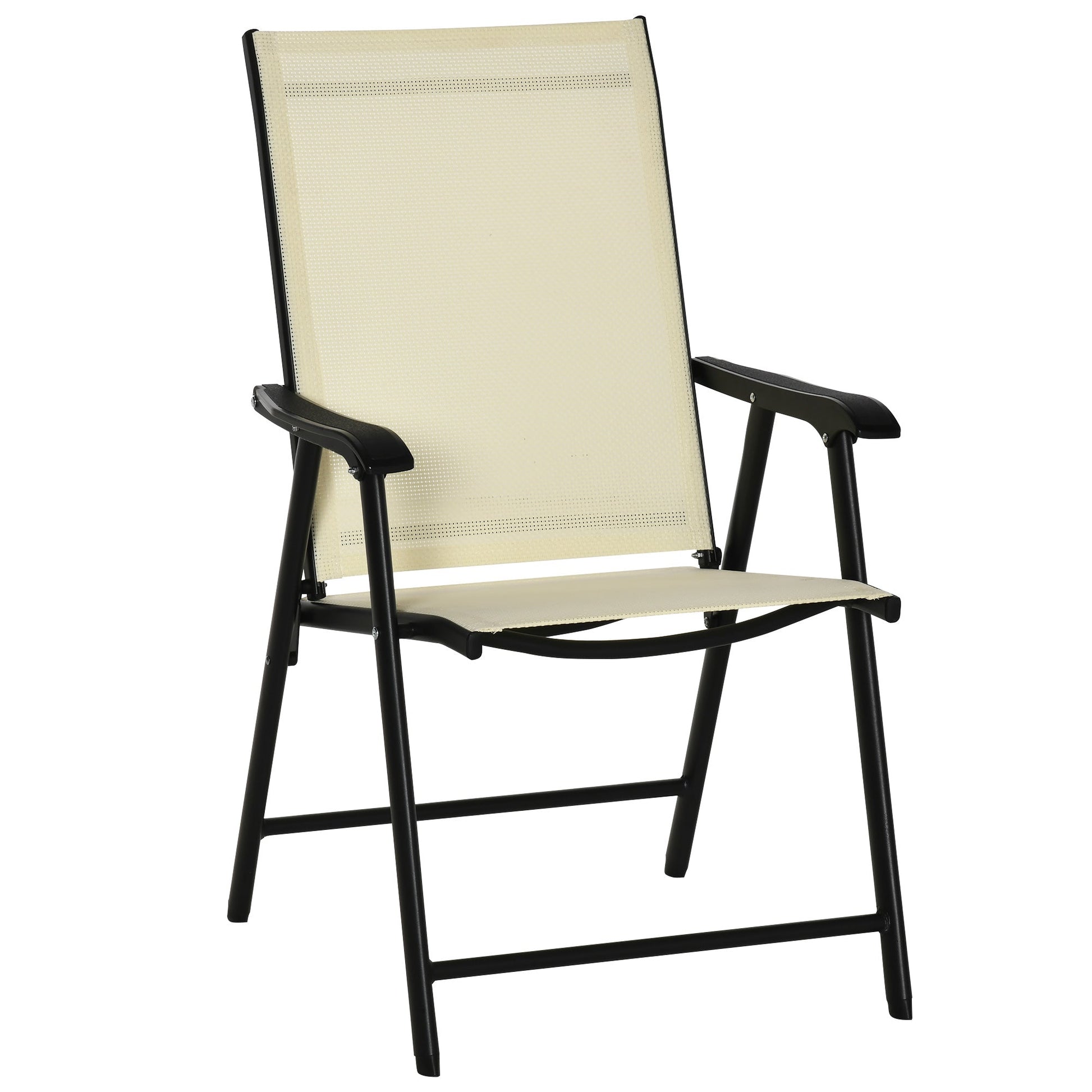 Set of 2 Foldable Metal Garden Chairs Outdoor Patio Park Dining Seat Yard Furniture Beige-3
