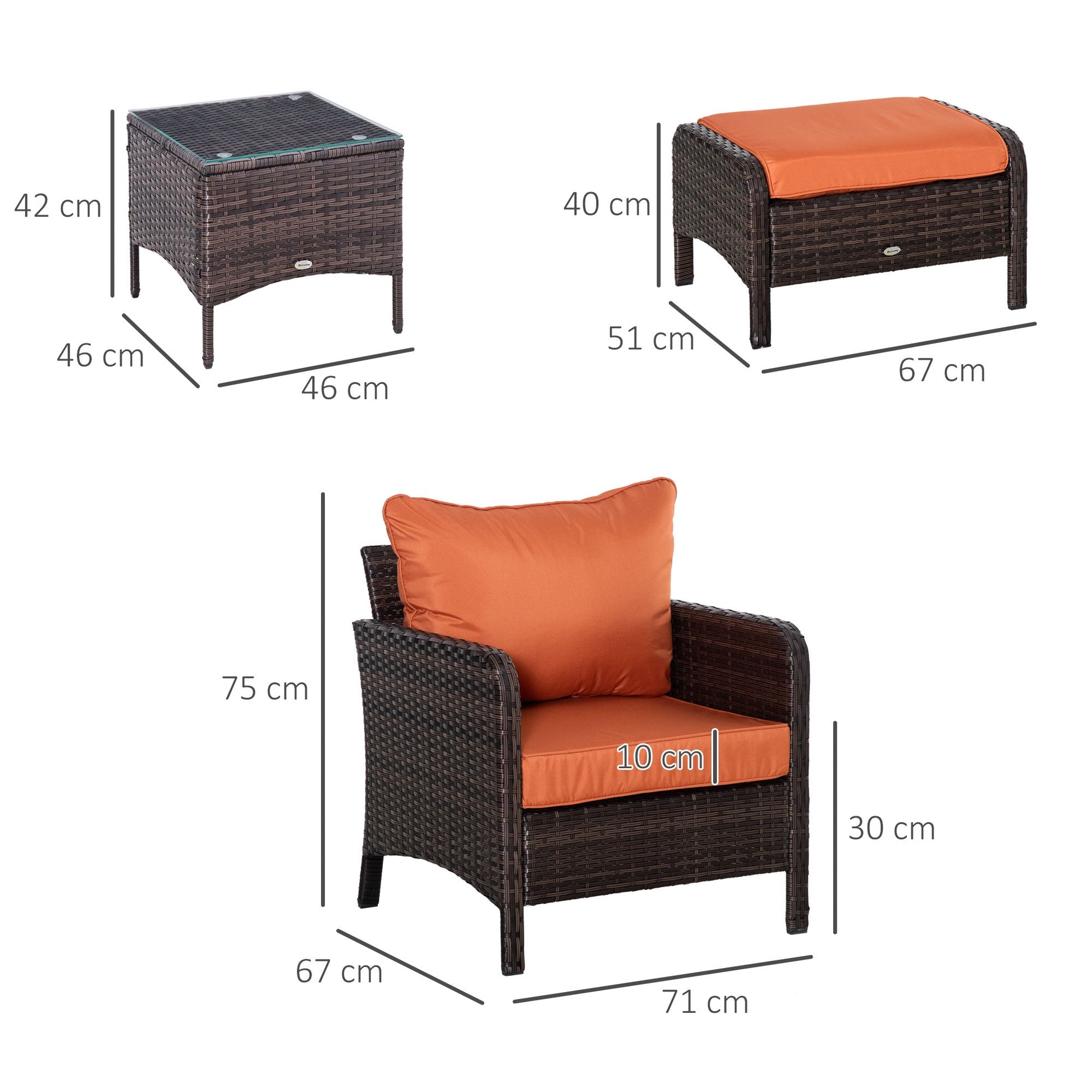 5 Piece PE Rattan Garden Furniture Set with Cushions and Glass Table - Brown-2