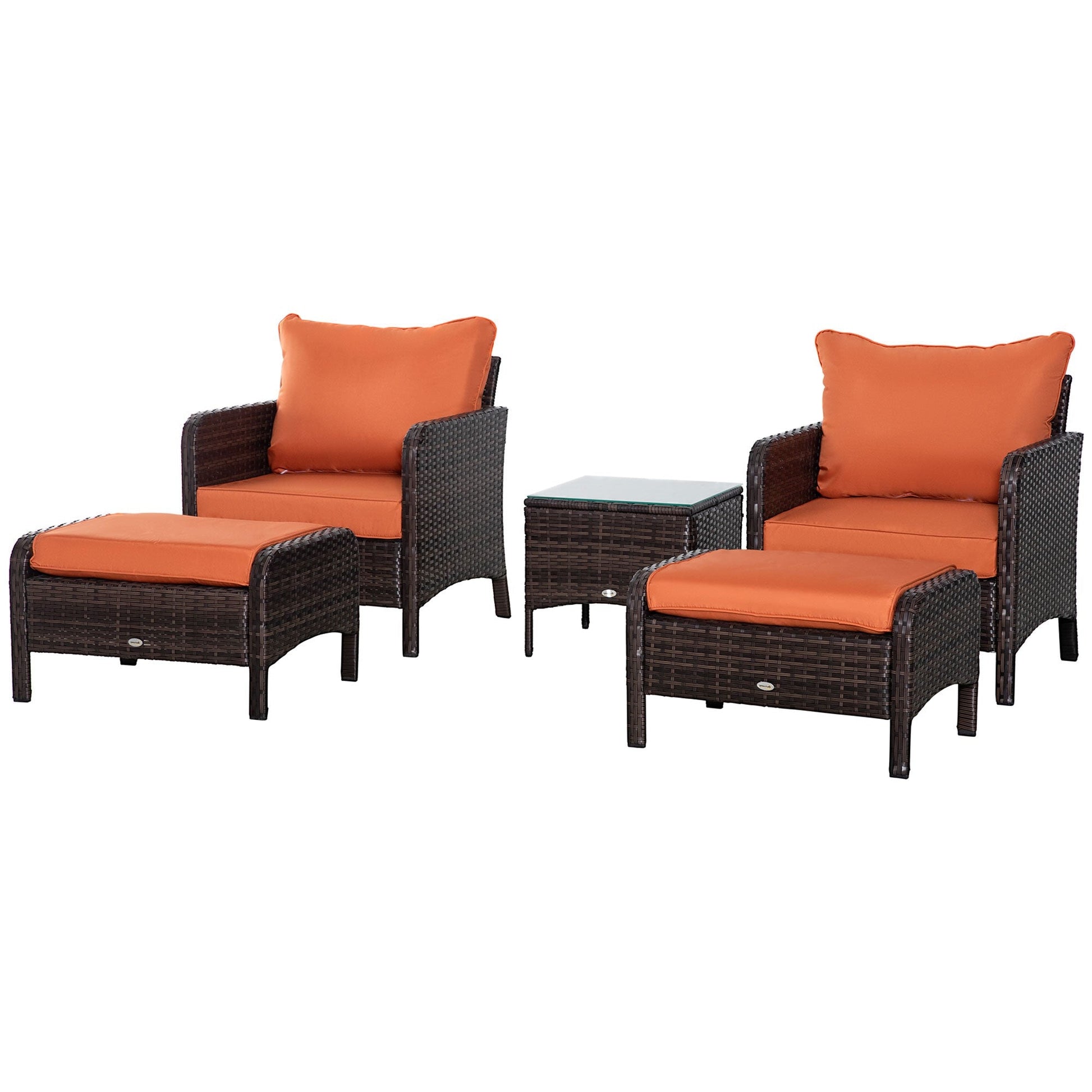 5 Piece PE Rattan Garden Furniture Set with Cushions and Glass Table - Brown-0