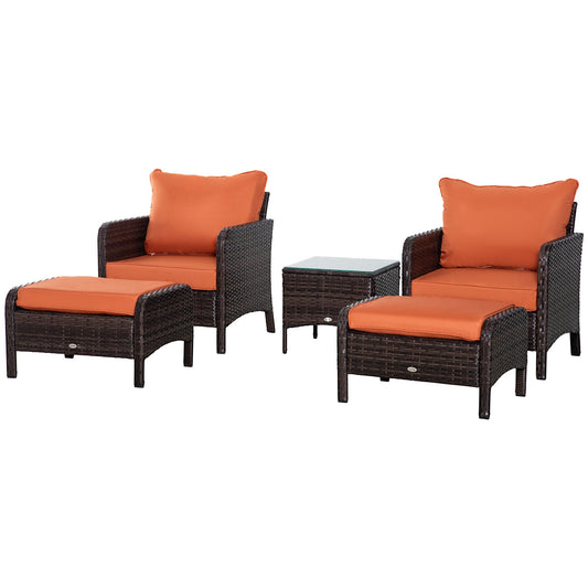5 Piece PE Rattan Garden Furniture Set with Cushions and Glass Table - Brown-0