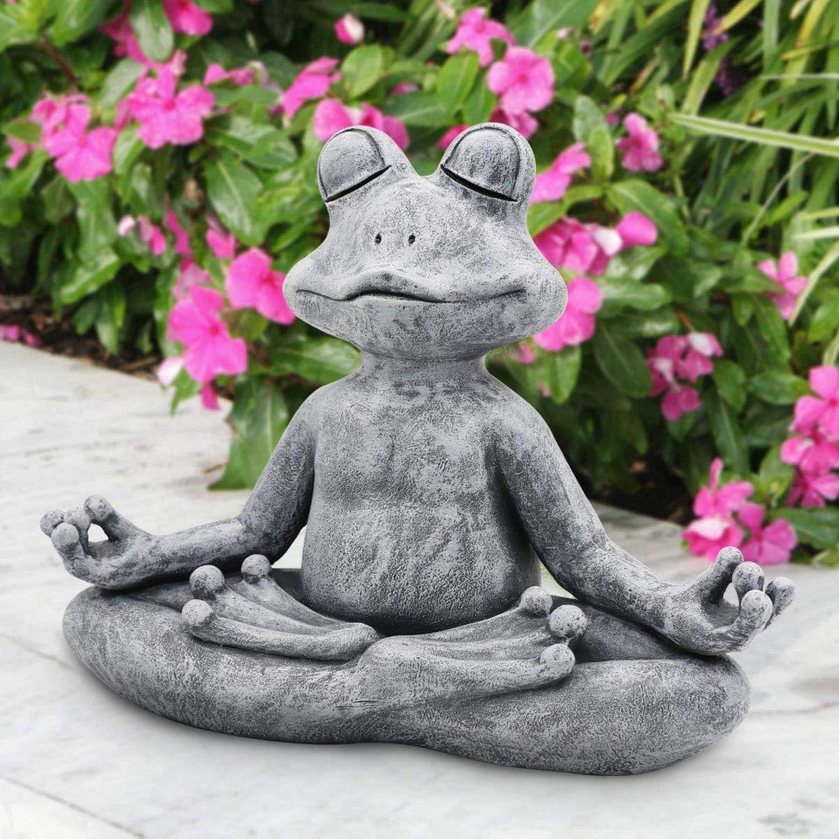 Zen Garden Meditating Yoga Frog Statue-1