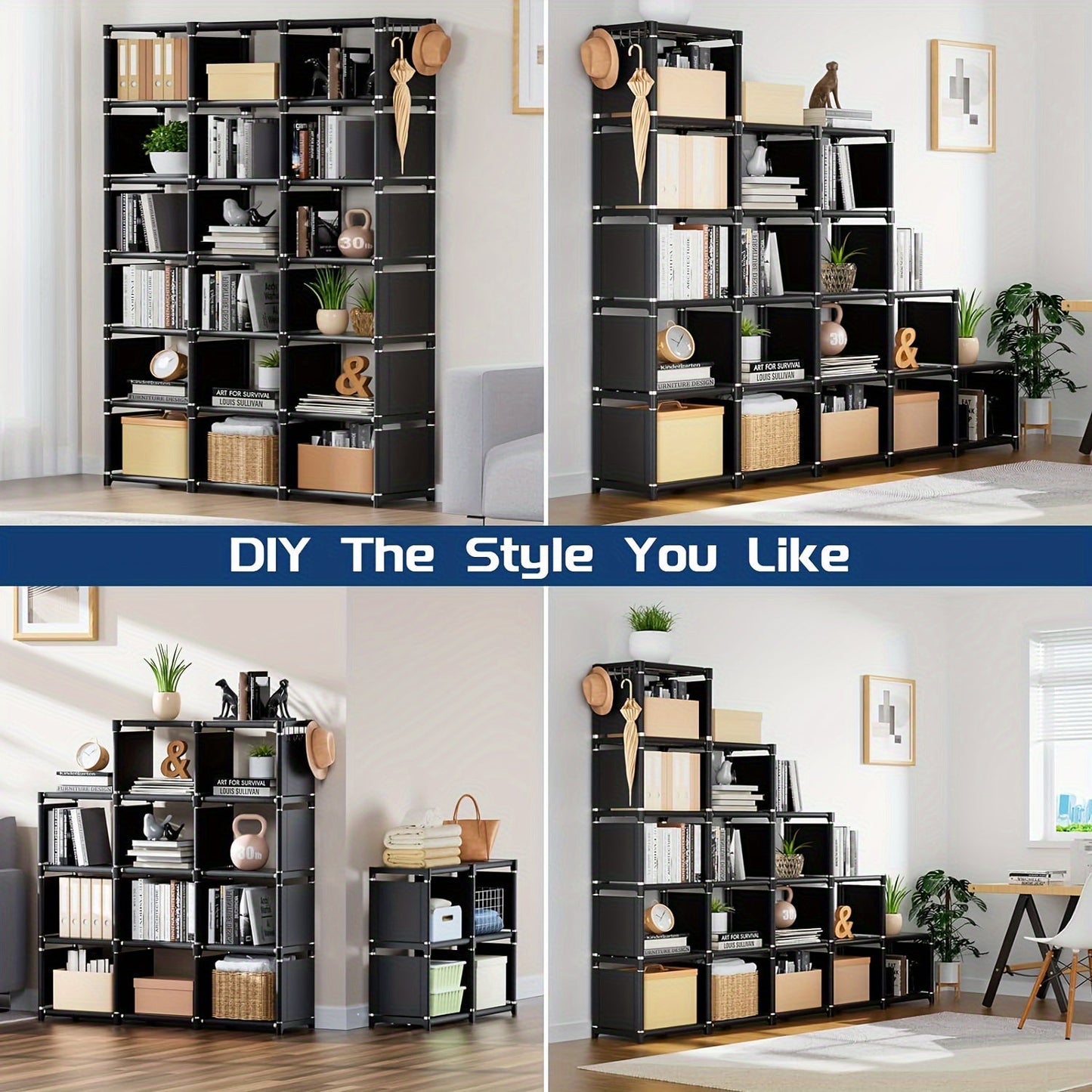 Metal Bookshelf Storage Organizer (18 Grid)-3