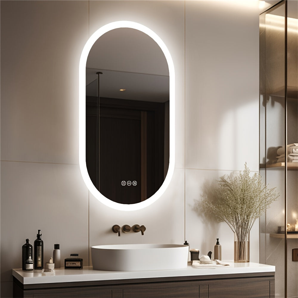 1-Piece Oval Backlit LED Bathroom Mirror with Anti-Fog-2