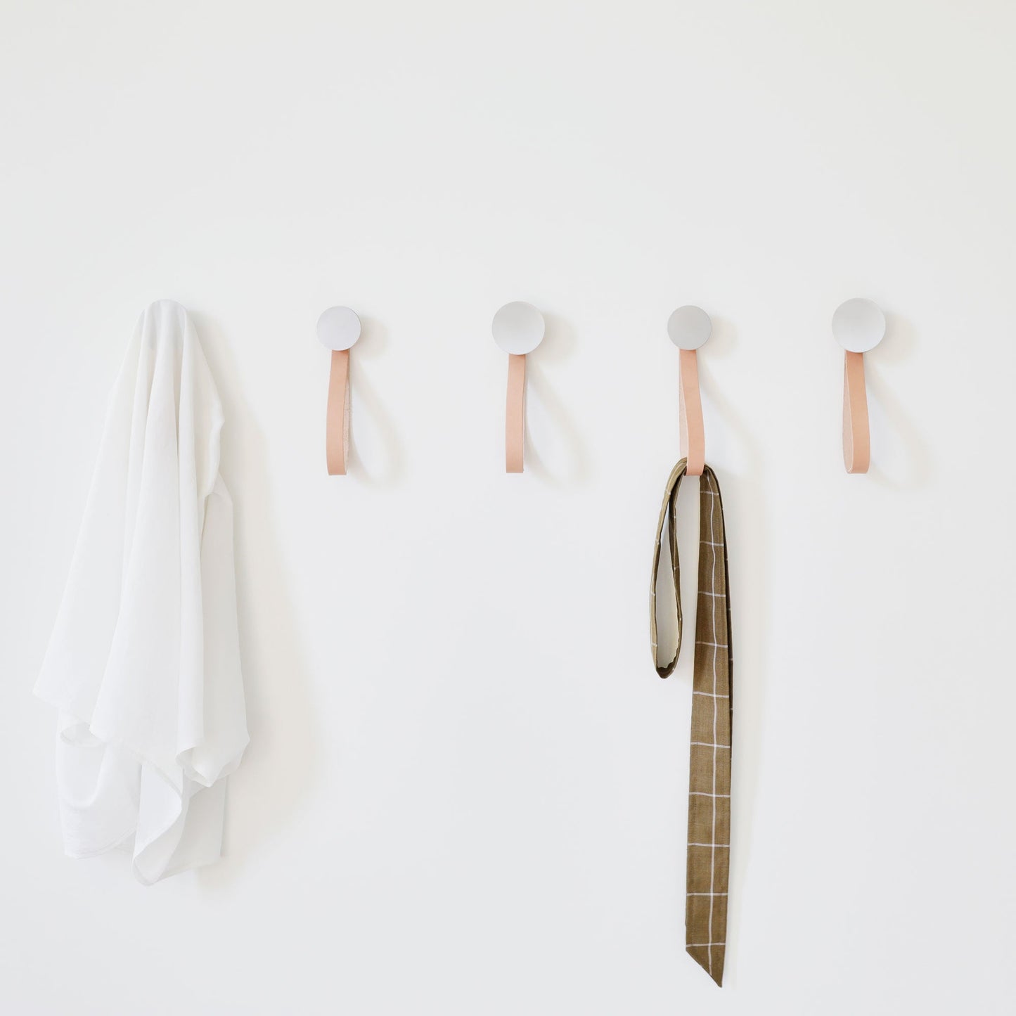 Round Beech Wood & Aluminium Wall Mounted Hook / Hanger with Leather Strap-2
