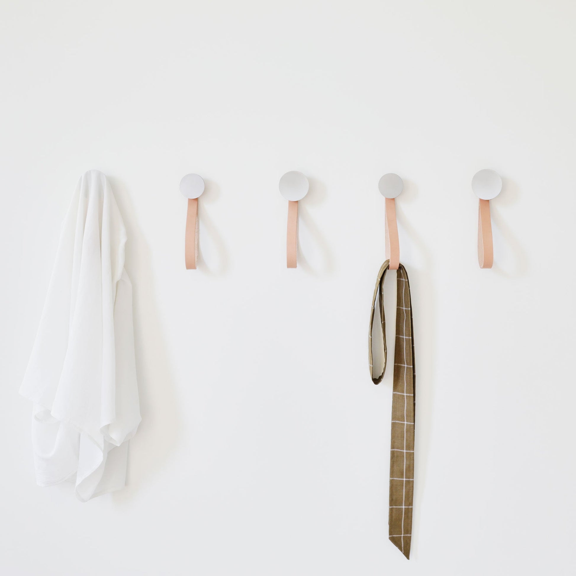 Round Beech Wood & Aluminium Wall Mounted Hook / Hanger with Leather Strap-2