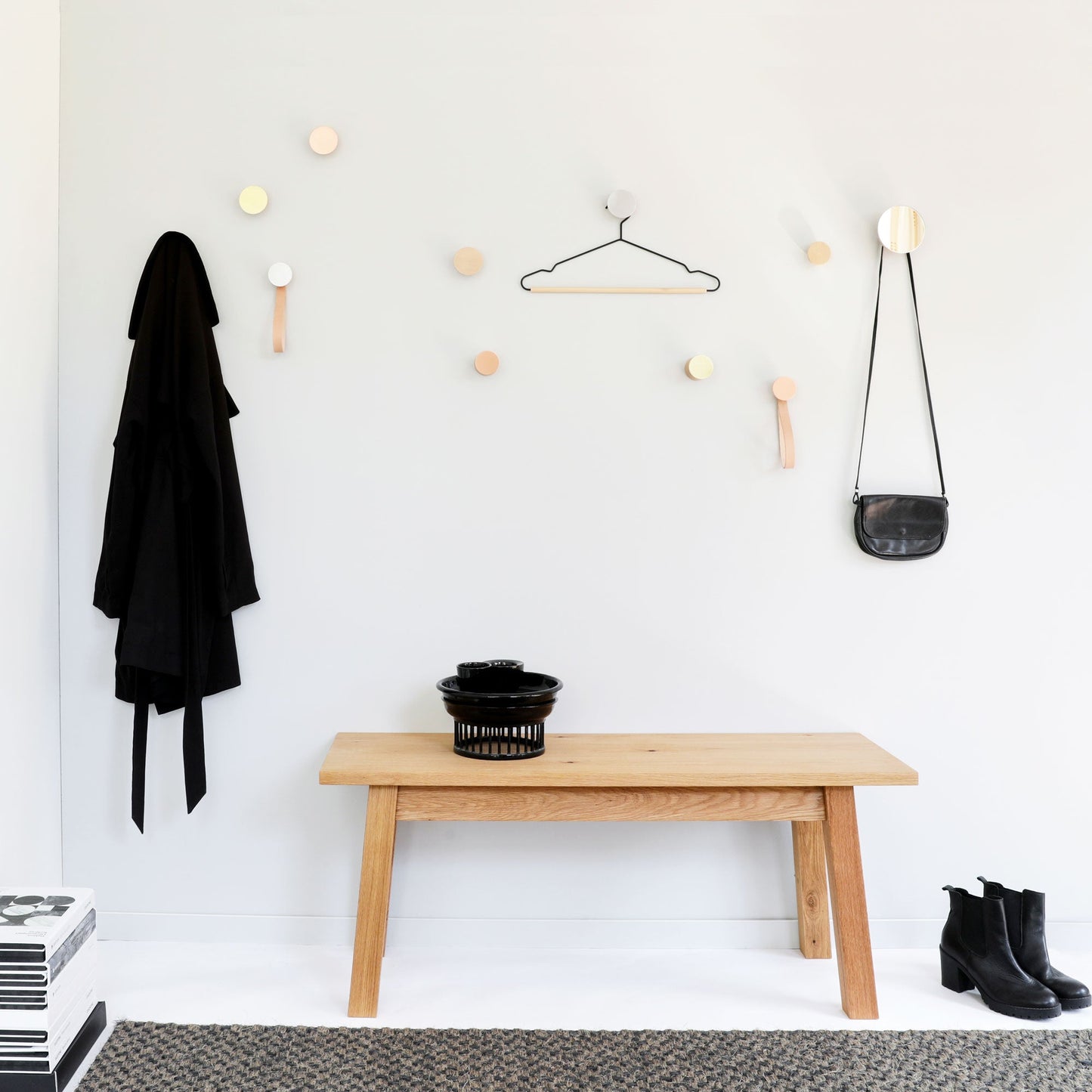 Round Beech Wood & Aluminium Wall Mounted Hook / Hanger with Leather Strap-4