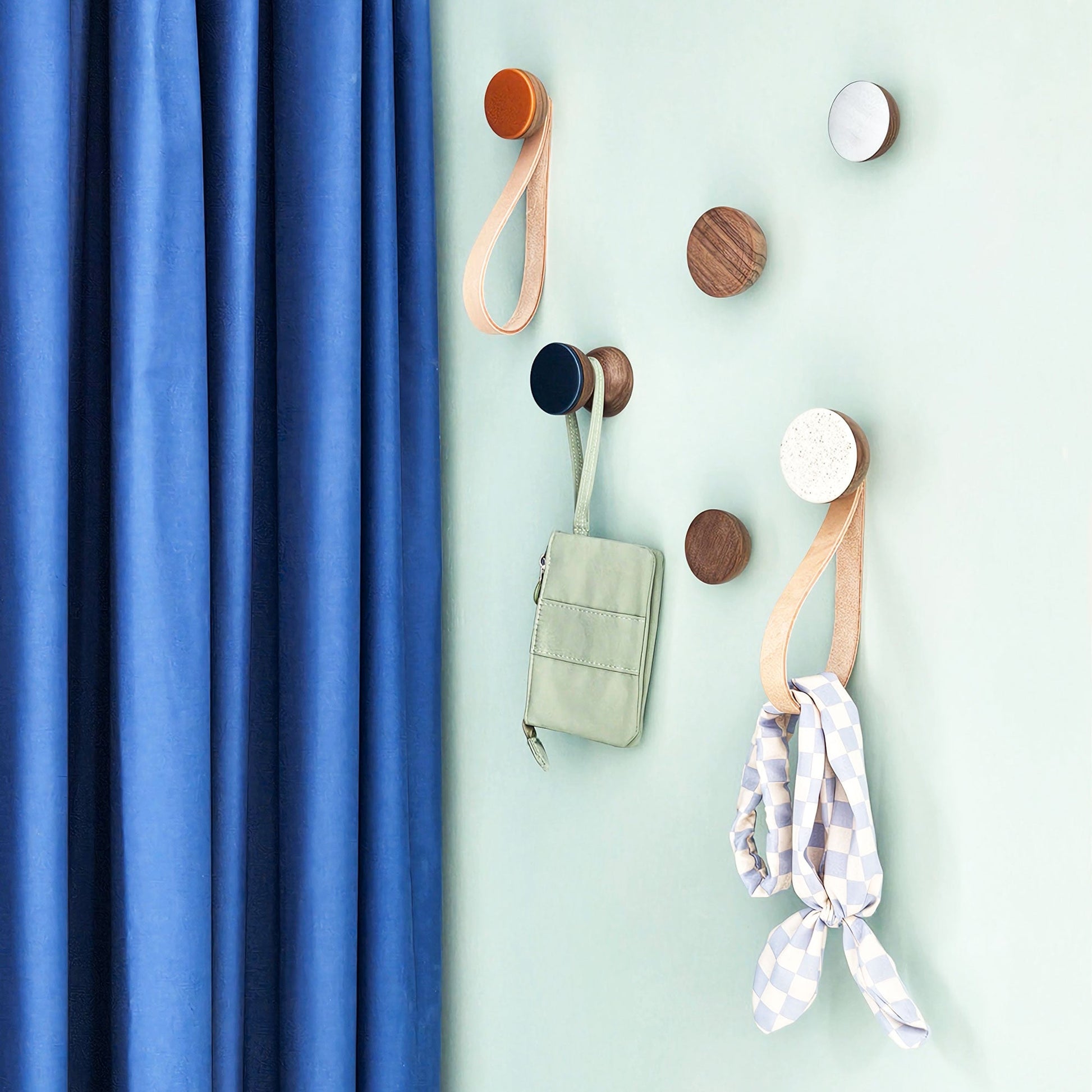 Round Walnut Wood & Aluminium Wall Mounted Coat Hook / Knob-2