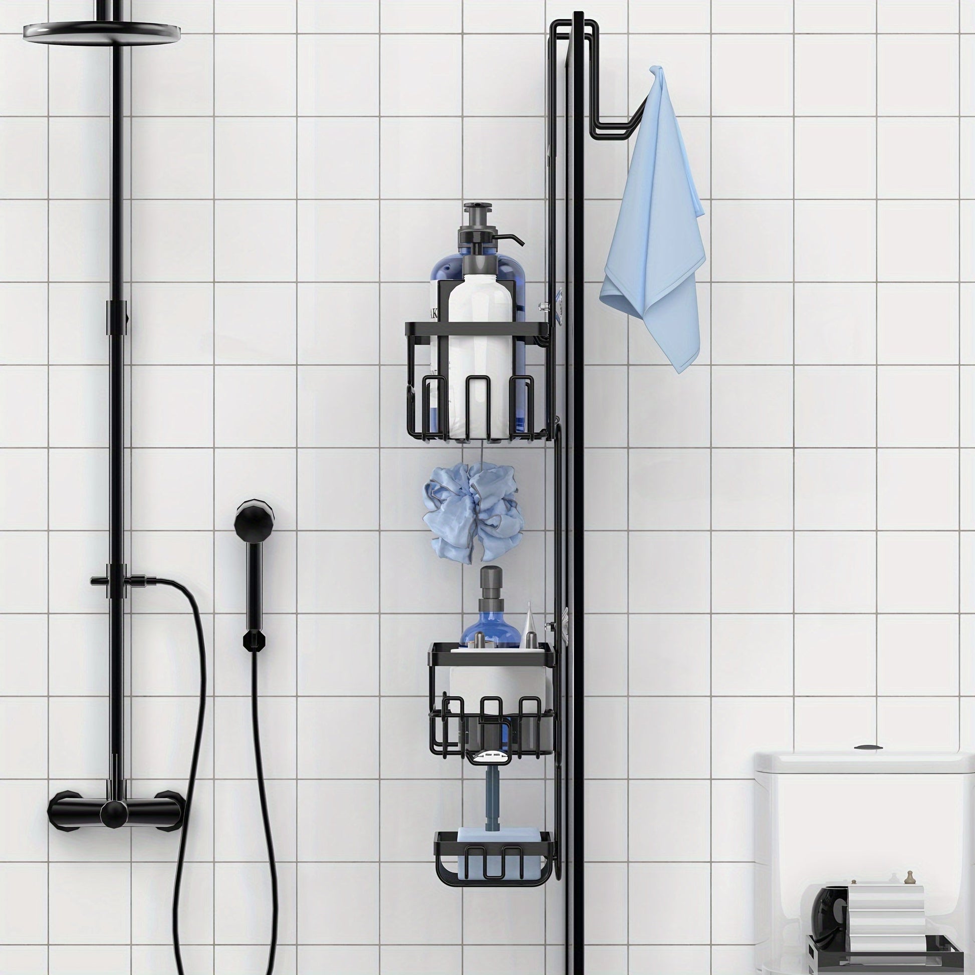 Door Shower Organizer Stainless Hanging Rack-3